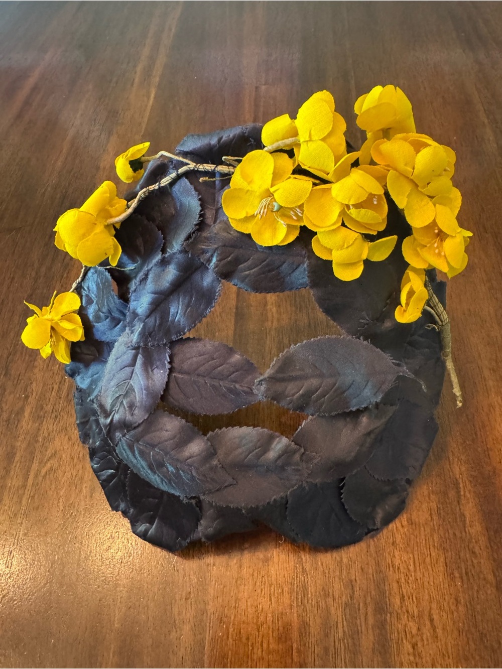 Vintage 1950s Navy Satin Leaf Calot Half Hat Yellow Flowers